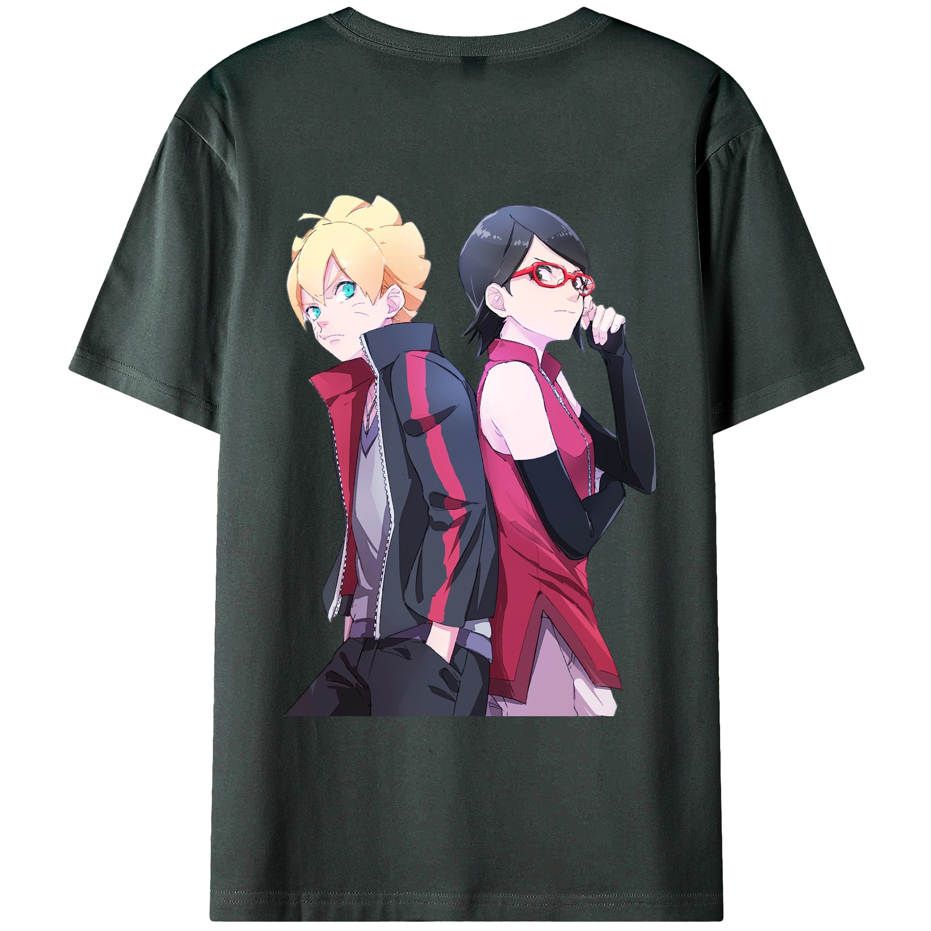 （画像用） NARUTO -ナルト- うちは サラダ Uchiha Sarada 綿100％ メンズ半袖Tシャツ（バックプリント） 通気性